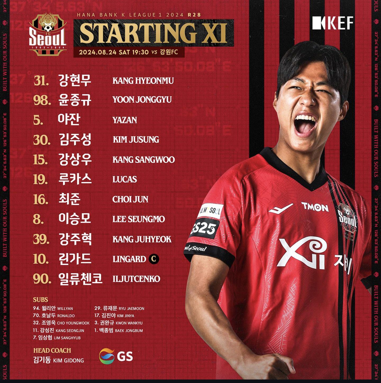 Seoul FC vs. Gangwon FC: Lingard Starts Against Yang Min-Hyuk, Yushchenko in the Lineup, Ronaldo on the Bench