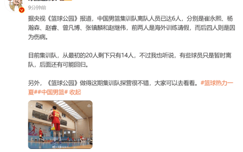 Media Figure: China's Men's Basketball Training Squad Reduced from 20 to 14, with Possibility of Some Players Returning