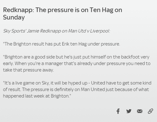 Redknapp: Pressure is on Ten Hag and Manchester United for the Double Red Clash; Also a Major Test for Slot