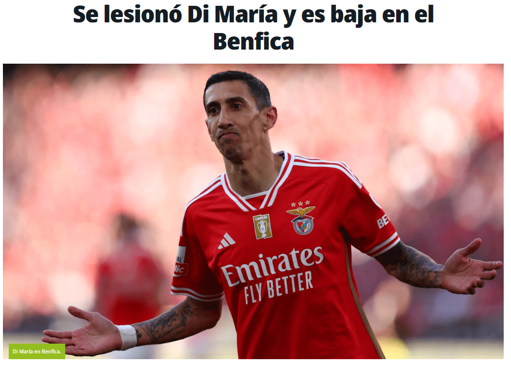 Di Maria Suffers Injury in Training Collision with Teammate, Ruled Out for Benfica vs. Casa Pia