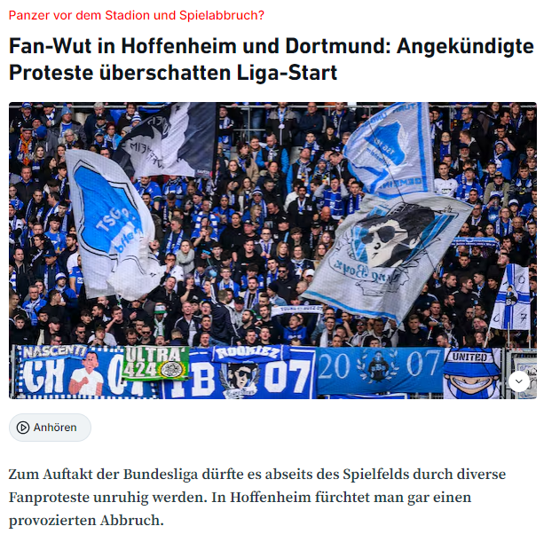 Fan Protests Sweep Through the Bundesliga! Hoffenheim's Season Opener Possibly Canceled, Dortmund and Leipzig Also Involved