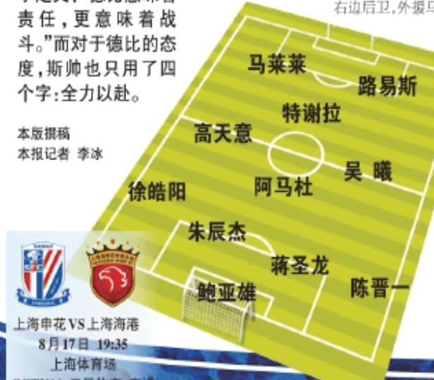 Shanghai Media Predicts Shenhua's Starting Lineup: Amadou as Sole Holding Midfielder with Malele Leading the Attack in Formation