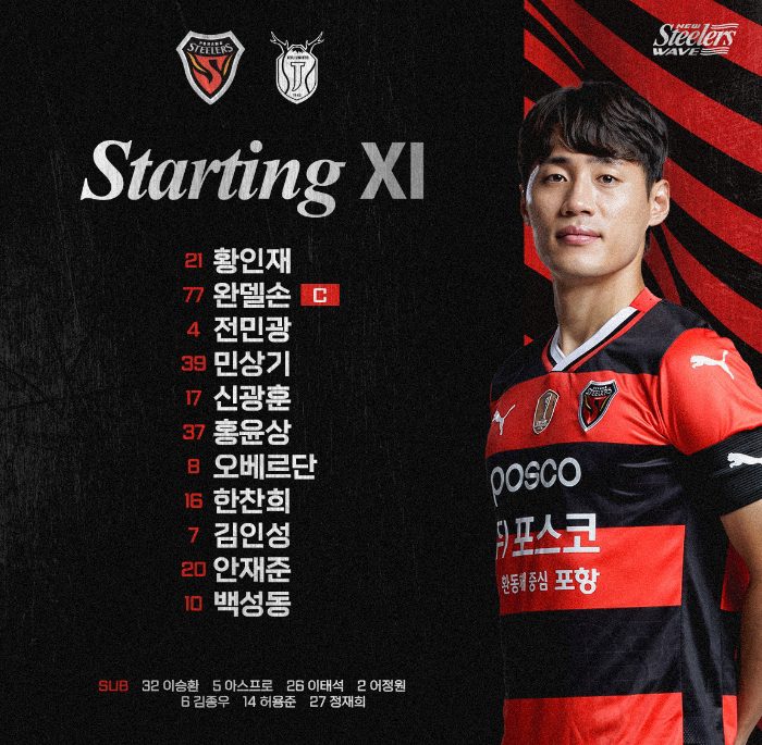 Pohang Steelers vs Jeju United Starting Lineups: Double Foreign Players vs Triple Foreign Players! Arlian Suárez Starts, Nam Tae-hee in the Lineup