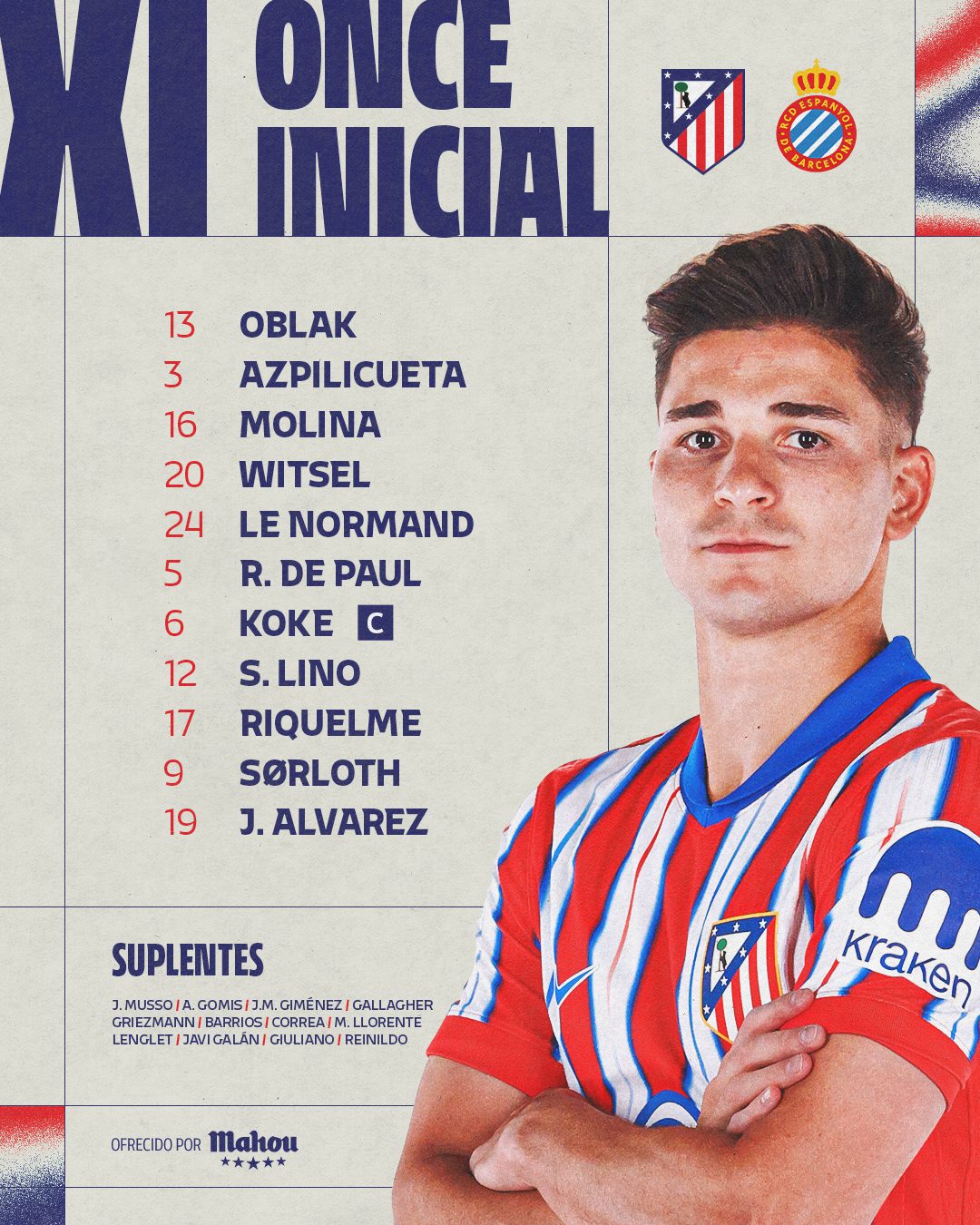 Atlético de Madrid vs RCD Espanyol Starting Lineups: Griezmann on the bench! Alvarez and Villegas included