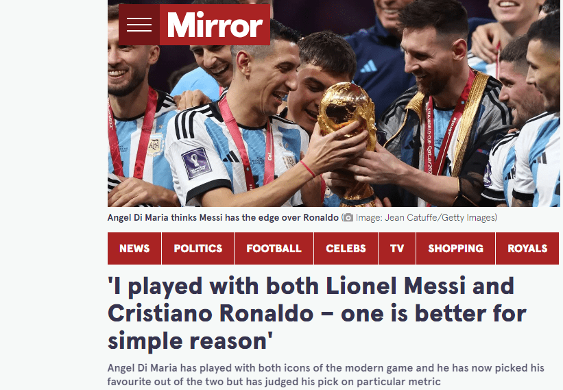 Classic Debate! Di Maria: Messi is Better Than Ronaldo Because Messi Has Won More Ballon d'Or Awards