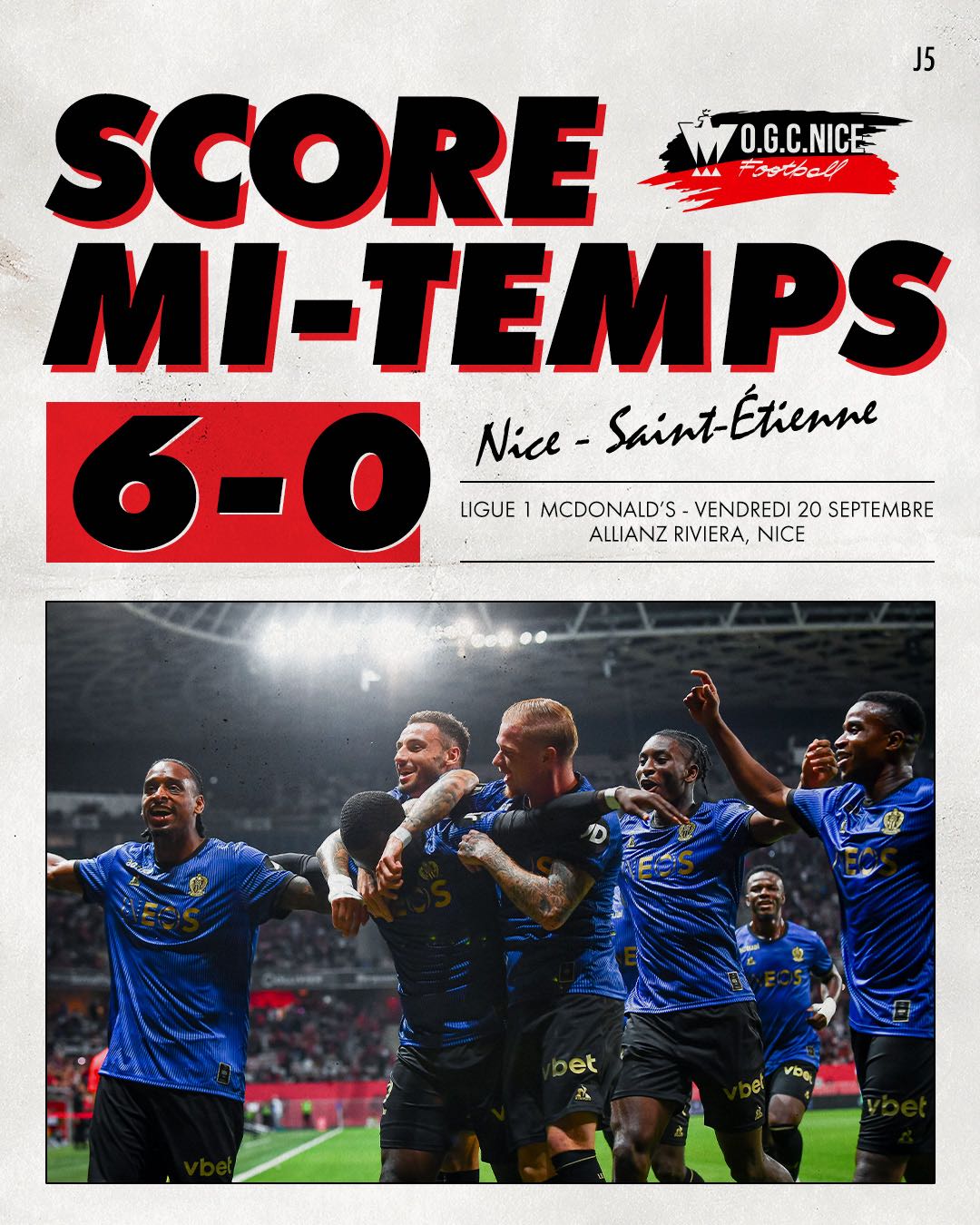 Create New Ligue 1 History! Nice Becomes the Century Team to Score Six Goals in the First Half - Eventually Thrashing Saint-Etienne