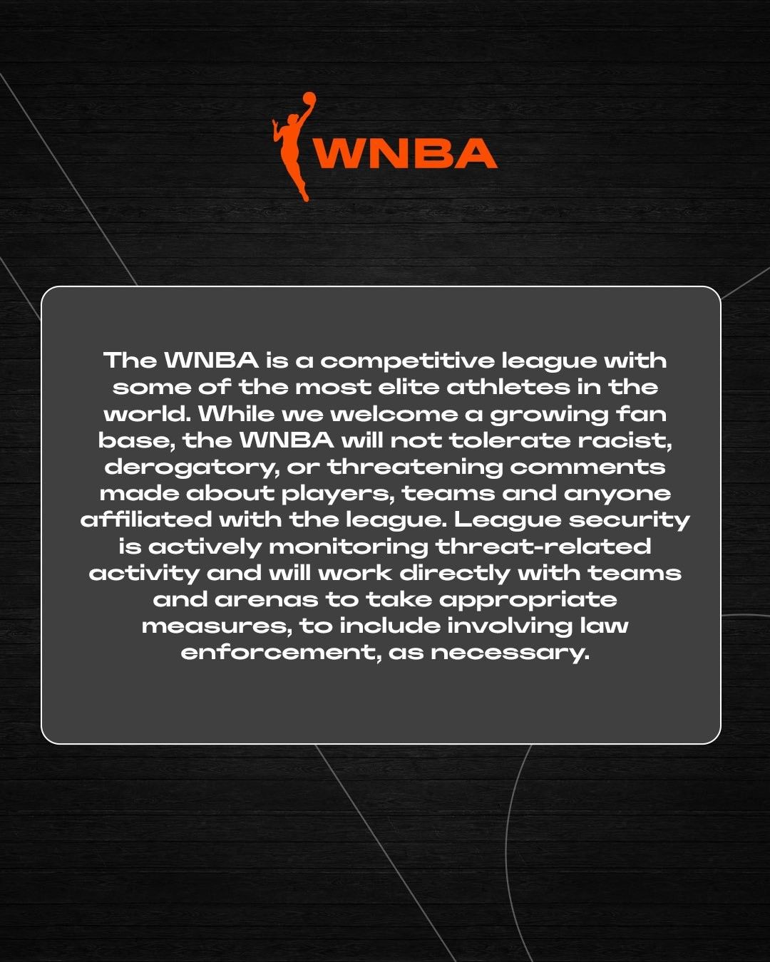 Official WNBA Statement: Will Not Tolerate Racist, Demeaning, or Threatening Remarks Targeted at Players and Teams