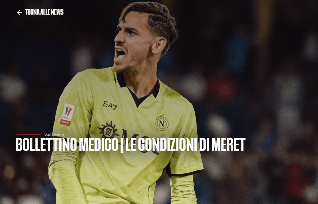 Official: Napoli Goalkeeper Meret Suffers Adductor Injury, to be Out at Least Until Next Week