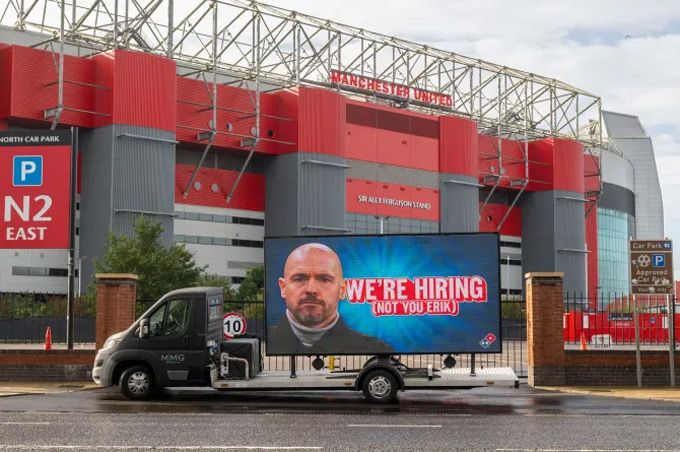 A well-known pizza brand advertises at Old Trafford: We're Hiring But Not Ten Hag