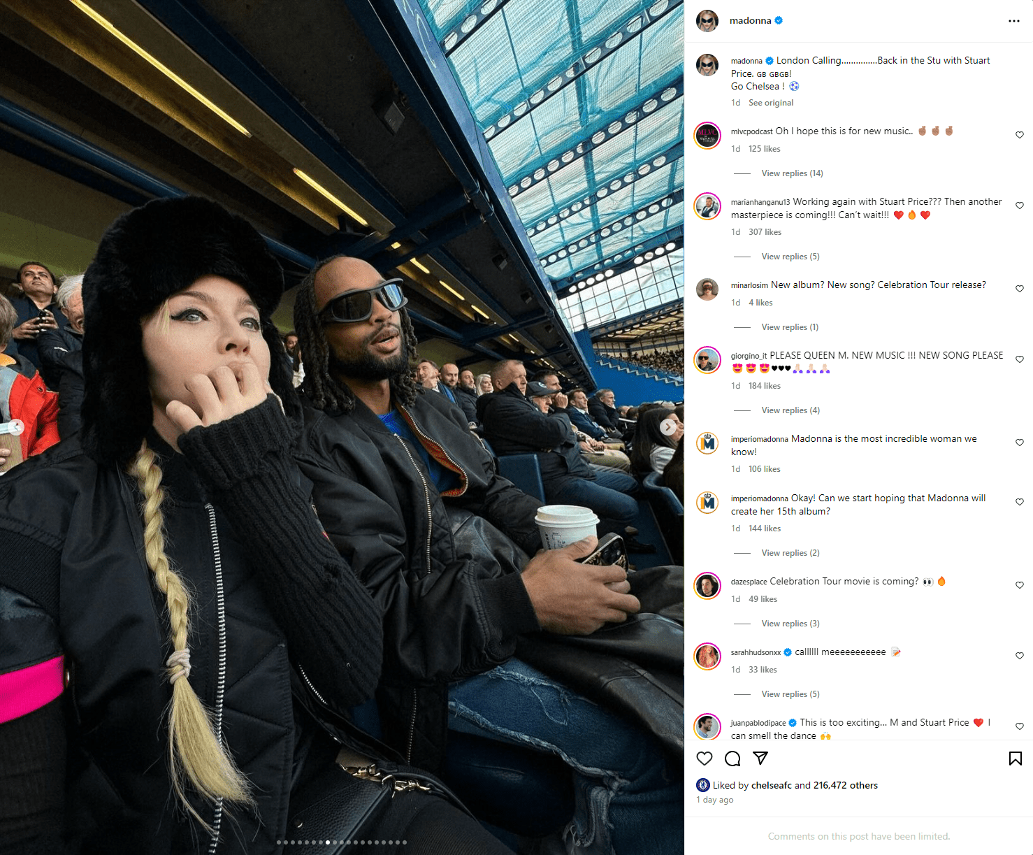 Pop Music Queen Madonna Attends Chelsea Match Over the Weekend, Witnesses Palmer's Stunning First-Half Quadruple Goal Feast