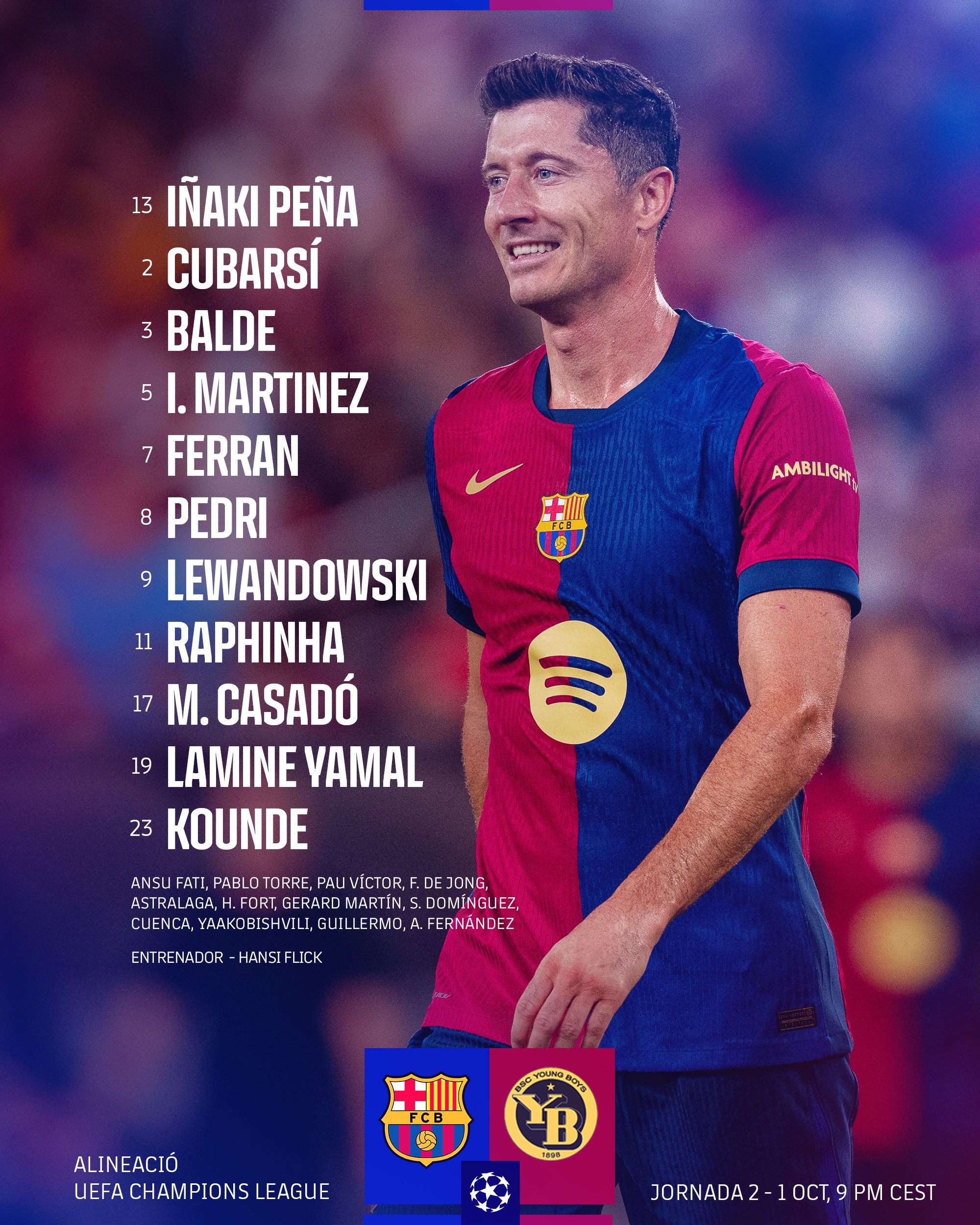 Barcelona vs Young Boys Starting Lineups: Yamal, Pedri Start