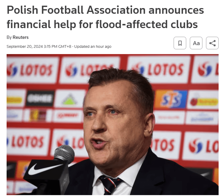 Flooding Rampant in Central Europe; Polish FA President Announces Financial Support for Affected Clubs