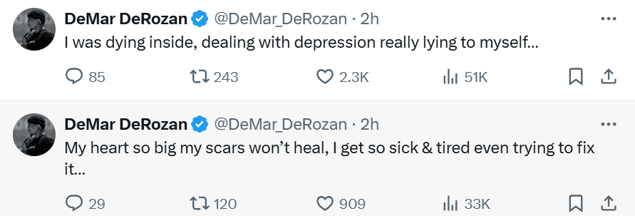 Depression! DeRozan tweets: My heart is dying, and I feel extremely nauseous even when I try to heal the scars