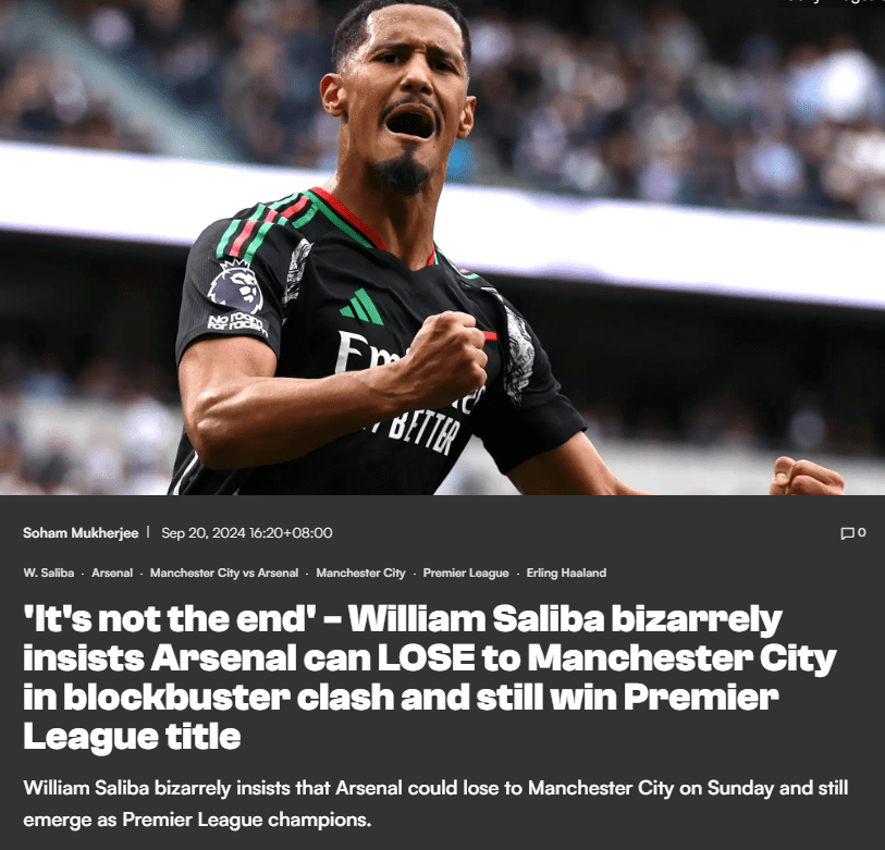 Saliba: The Result of the Top-of-the-Table Clash Does Not Affect Arsenal's Pursuit of the Premier League Title