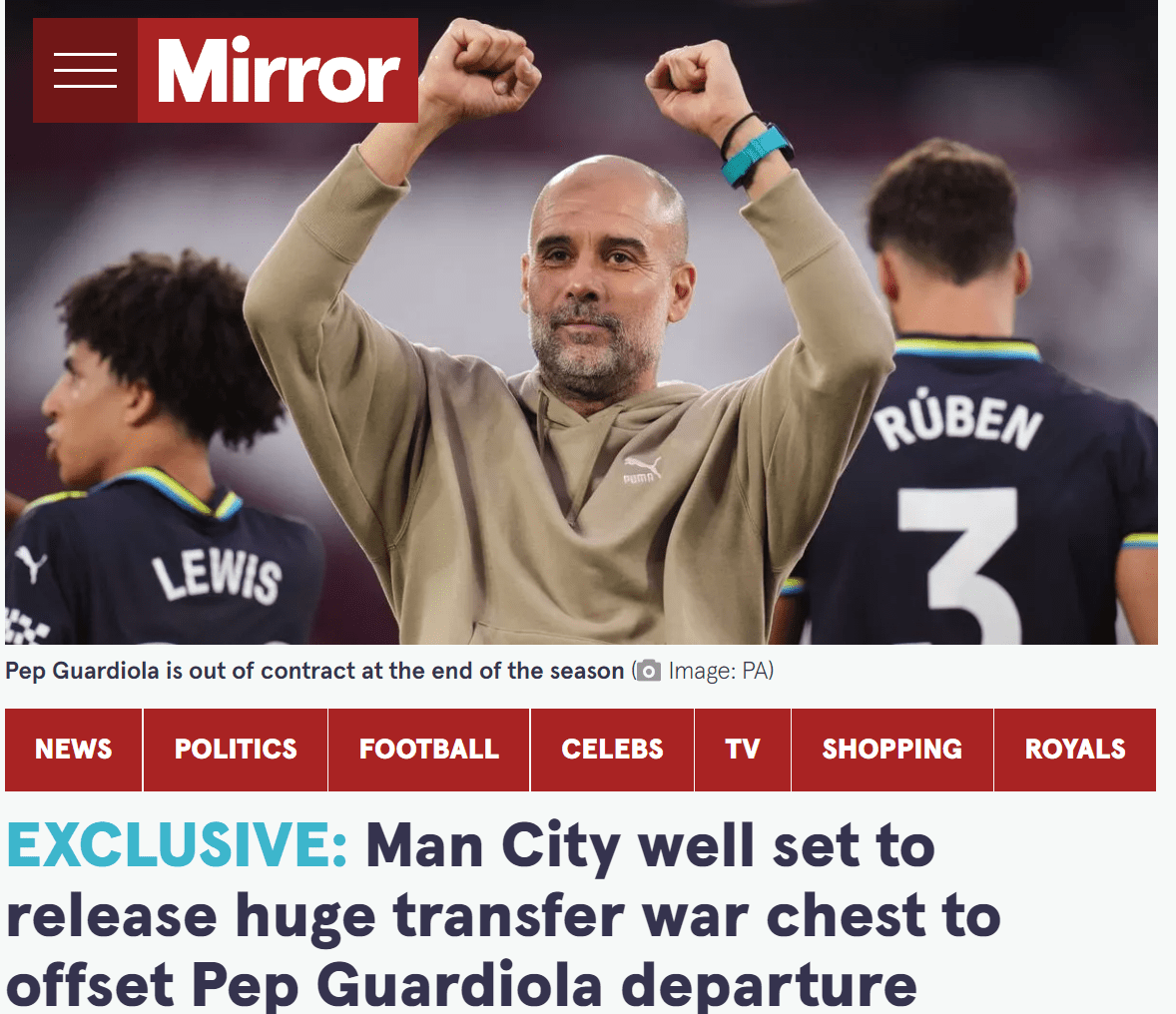 Mirror: If Guardiola Leaves Next Year, Manchester City Will Provide New Manager with £100 Million for Signings