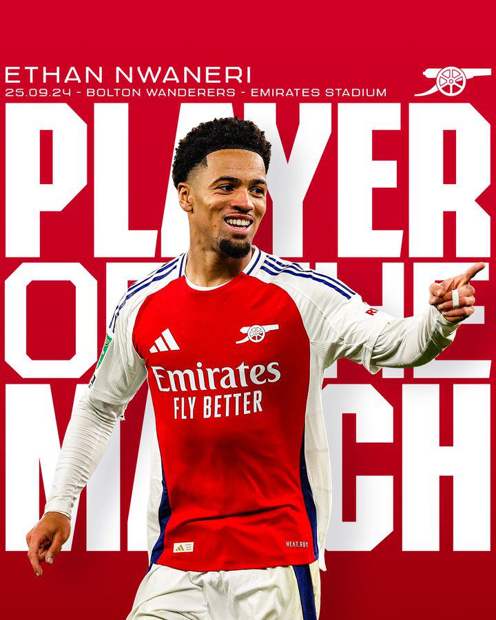 Mesmerizing Double Leads to a Grand Victory for the Gunners! Official: Young Prodigy Nwaneri Named Man of the Match