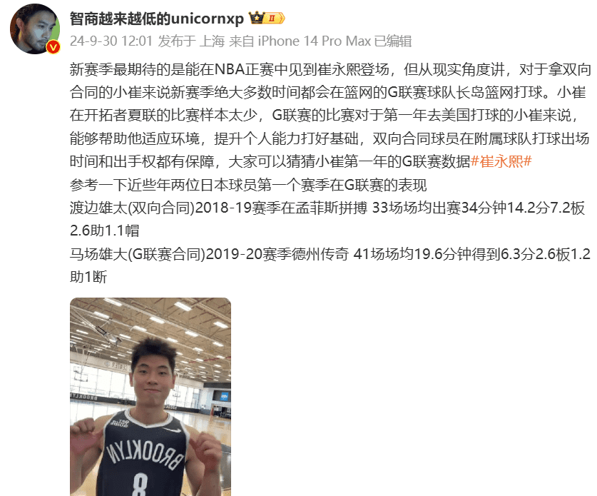 Media Figure: Looking Forward to Seeing Cui Yongxu Play in NBA Regular Season in New Season, but He May Spend Most of His Time in the G League