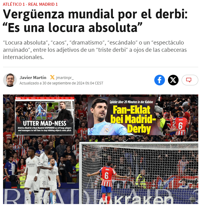 Multiple Foreign Media Focus on the Madrid Derby: A Shame to World Football! Scandalous Incidents Ruin the Match