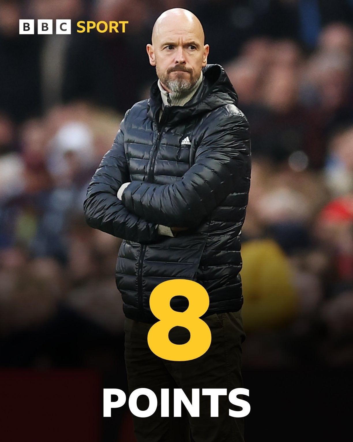 BBC Post-Match Poster: Ten Hag with Arms Folded and a Serious Expression, Conspicuous Focus on Points