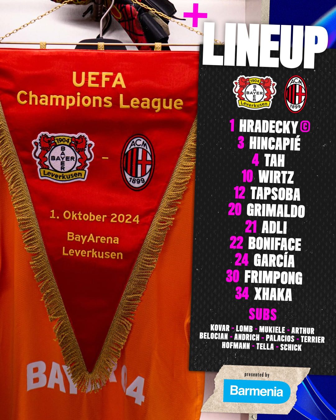 Leverkusen VS AC Milan Starting Lineups: Wirtz Leads the Way