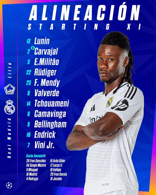 Lille vs Real Madrid Starting Lineup: Endrick Leads, Mbappe and Rodrygo on the Bench