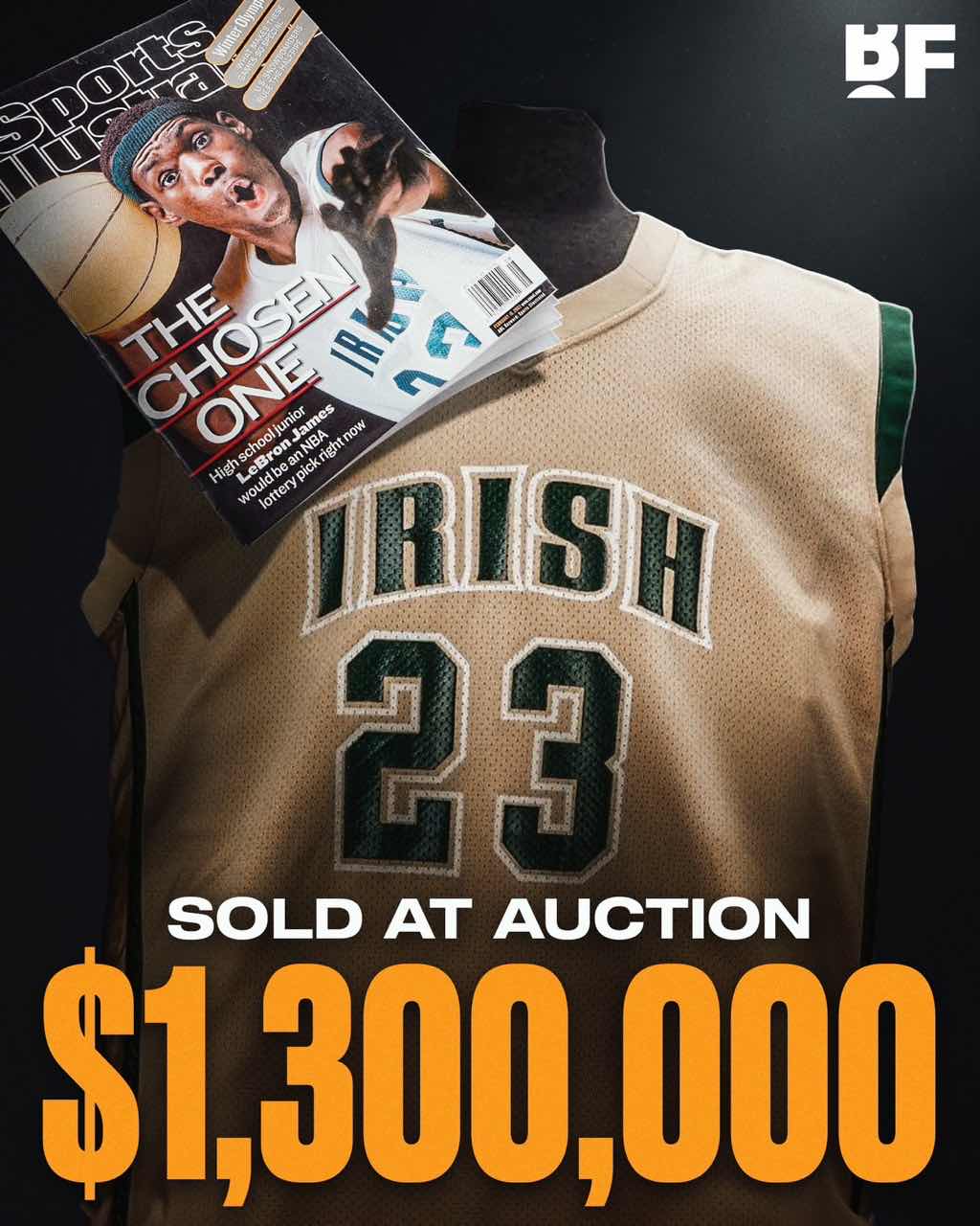 The "Chosen One" jersey from James' high school days sold for a high price of <img decoding=