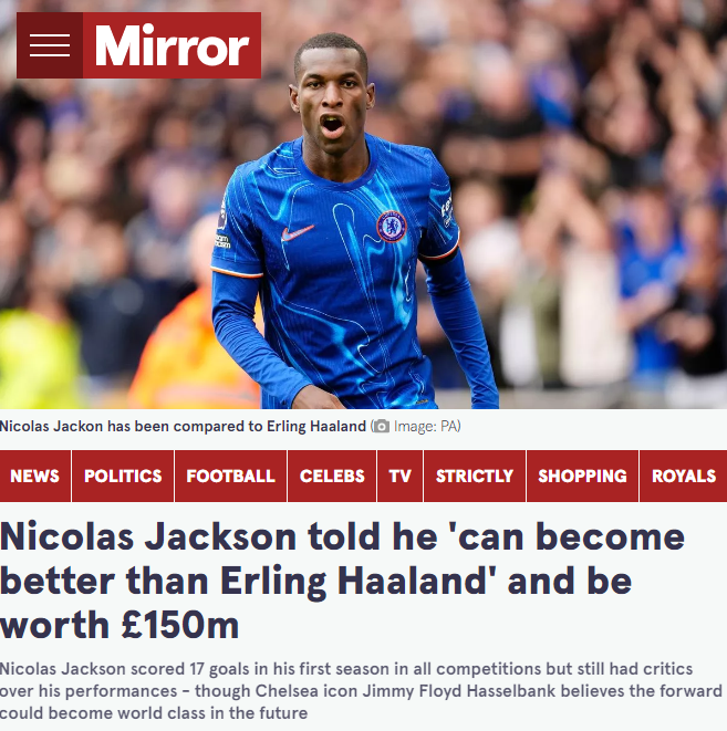 Chelsea Legend: Jackson Will Surpass Haaland to Become the World's Best Striker with a Valuation of 150 Million Pounds