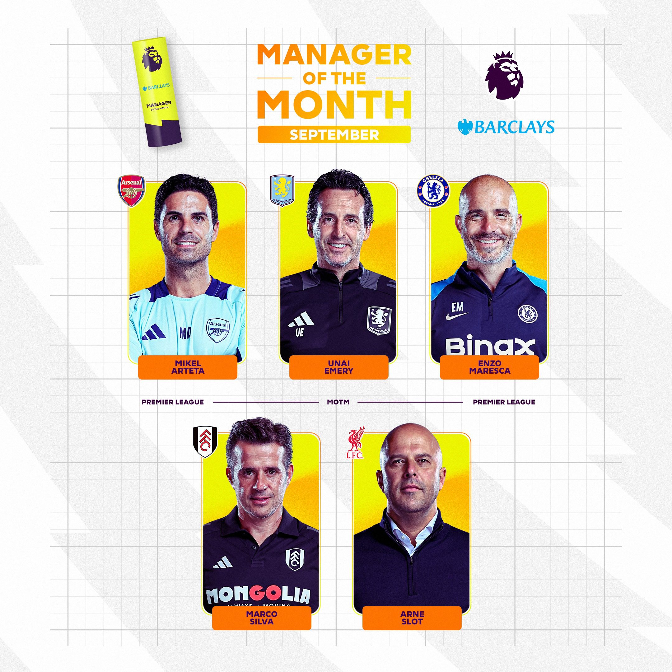 Premier League Official Monthly Manager of the Month Nominees: Maresca, Slot, Arteta Included