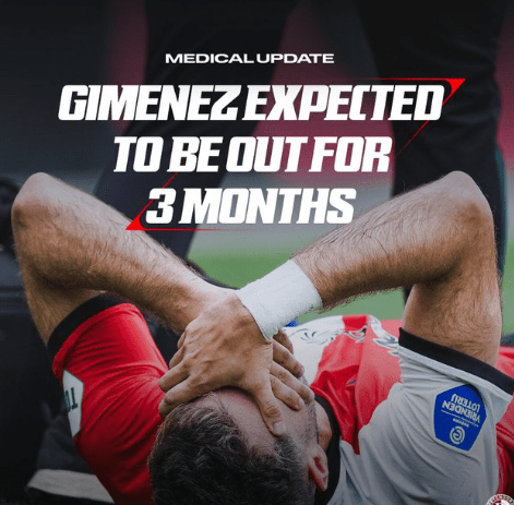 Official: Feyenoord Striker Jimenez Suffers Thigh Injury, Out for Three Months