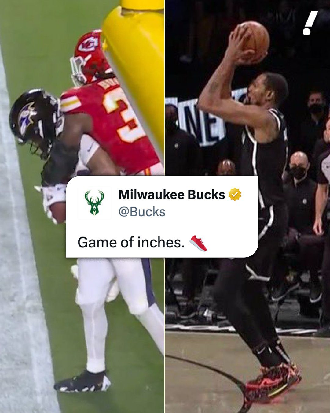 A Forever Pain for the Nets' Big Three! Bucks Officially Retweet NFL Opening Game Ravens' Touchdown Line Stepping: A Hair's Breadth!