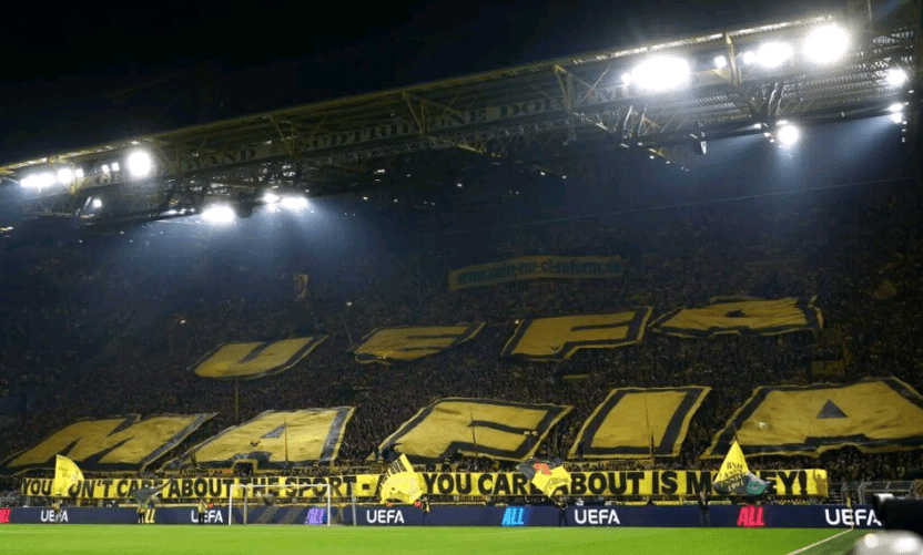 Dortmund Fans Unveil Giant Banner Criticizing UEFA: You Don't Care About the Sport, You Just Want to Make Money