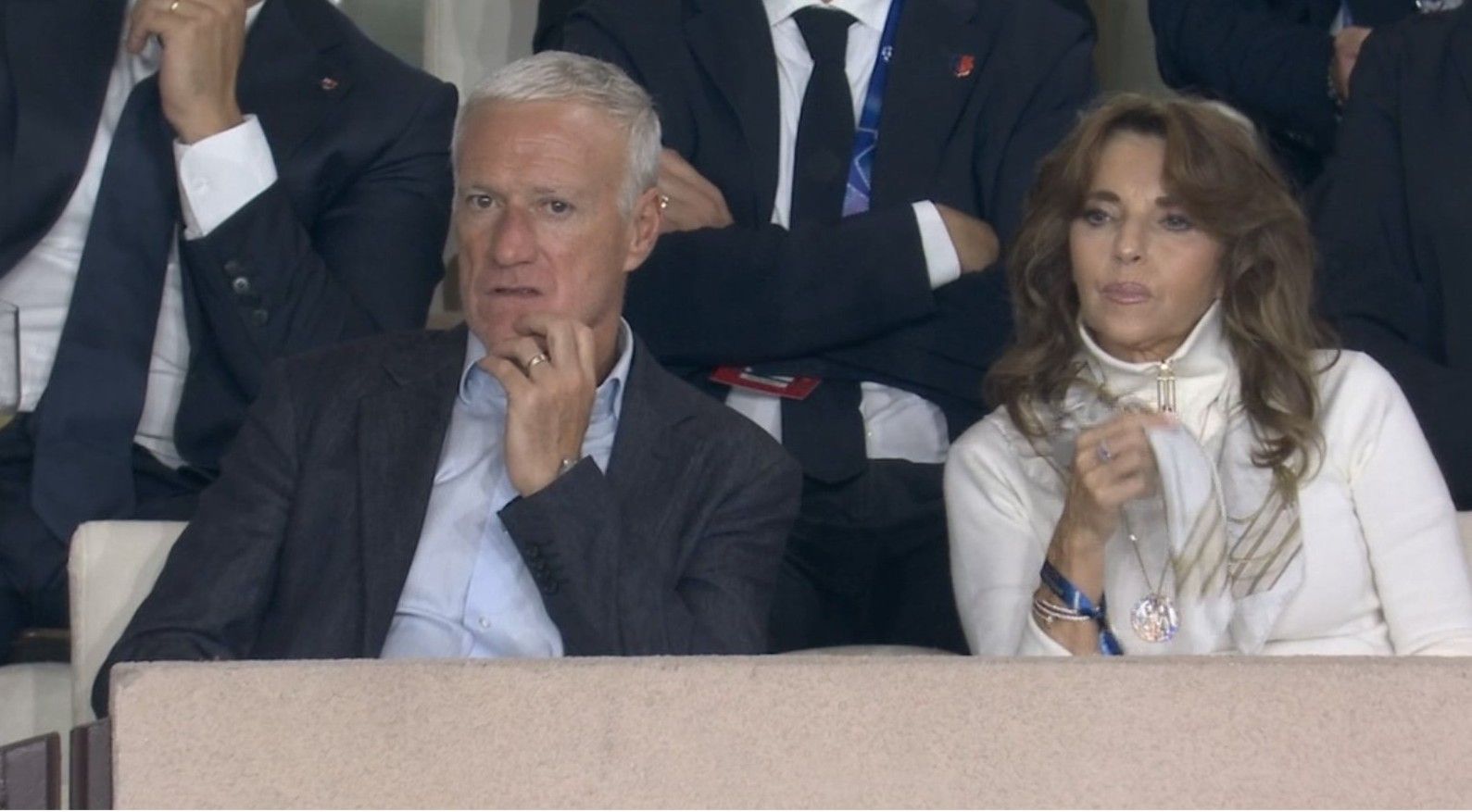 Deschamps and his wife appear at the Champions League match, watching Monaco vs. Barcelona