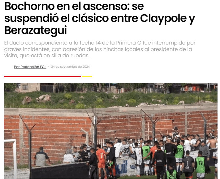 Directly turns into a brawl! Home team fans rush the field to beat up the away team's president and players, forcing an Argentine third-division derby to be abandoned