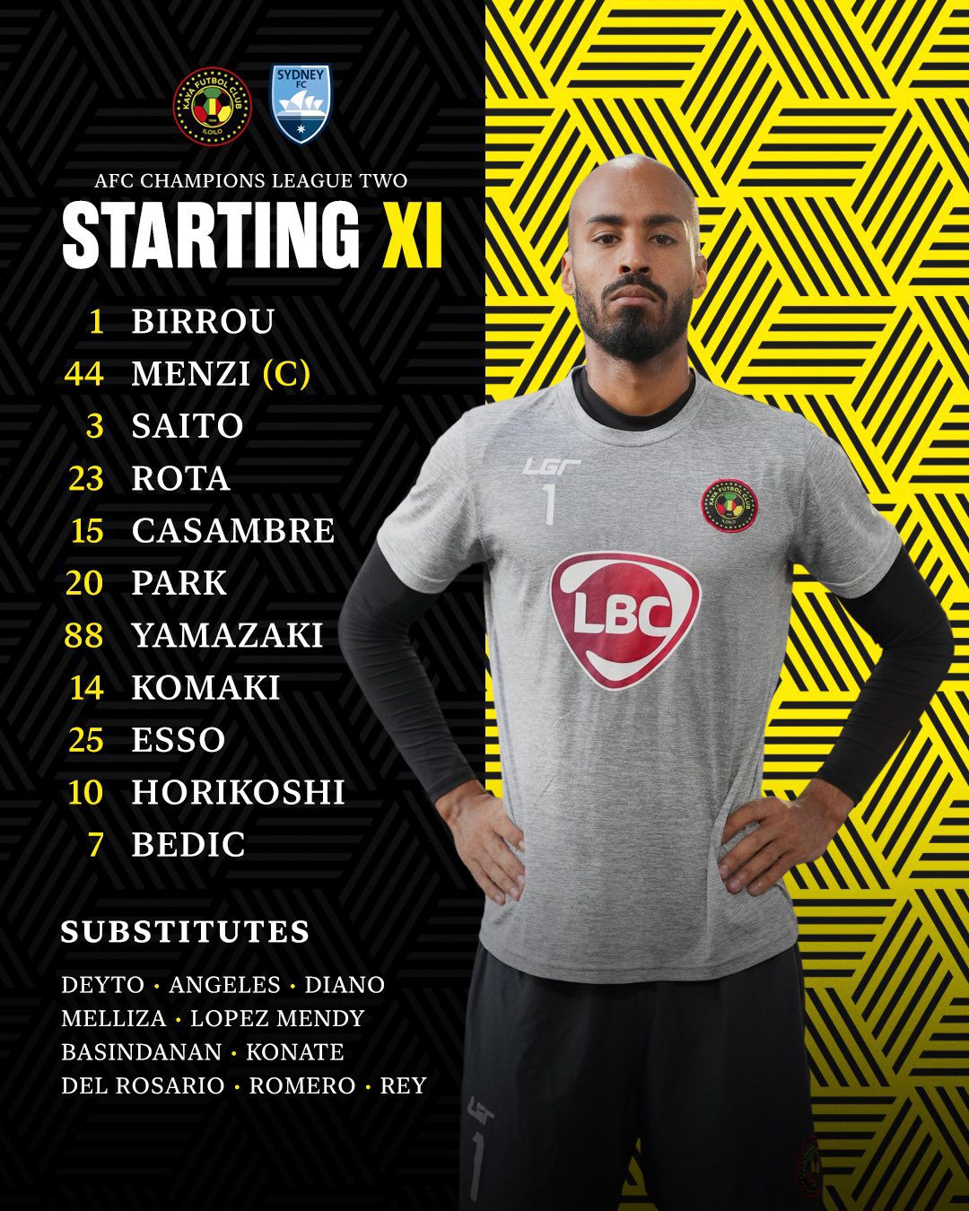 Kaya FC vs Sydney FC Starting Lineups: Yamazaki Kai Sho Starts, Rolly and Kriemahler Play