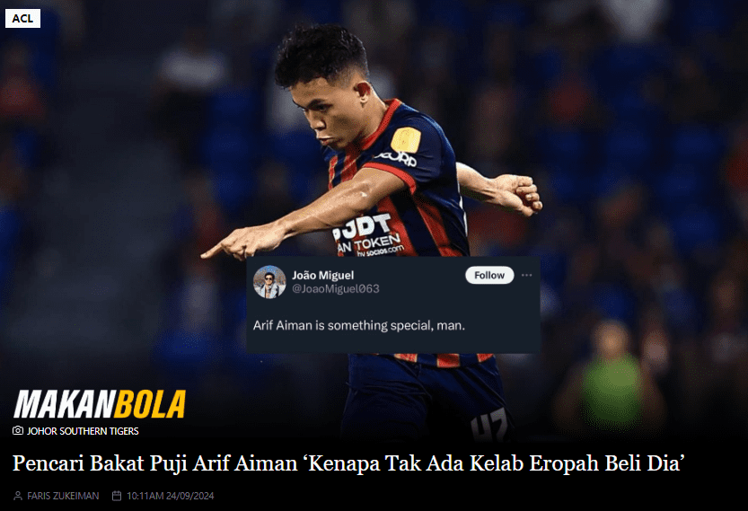 Scout Praises Malaysian Youngster Aiman: Performed Excellently Against Port, Surprised No European Teams Want Him