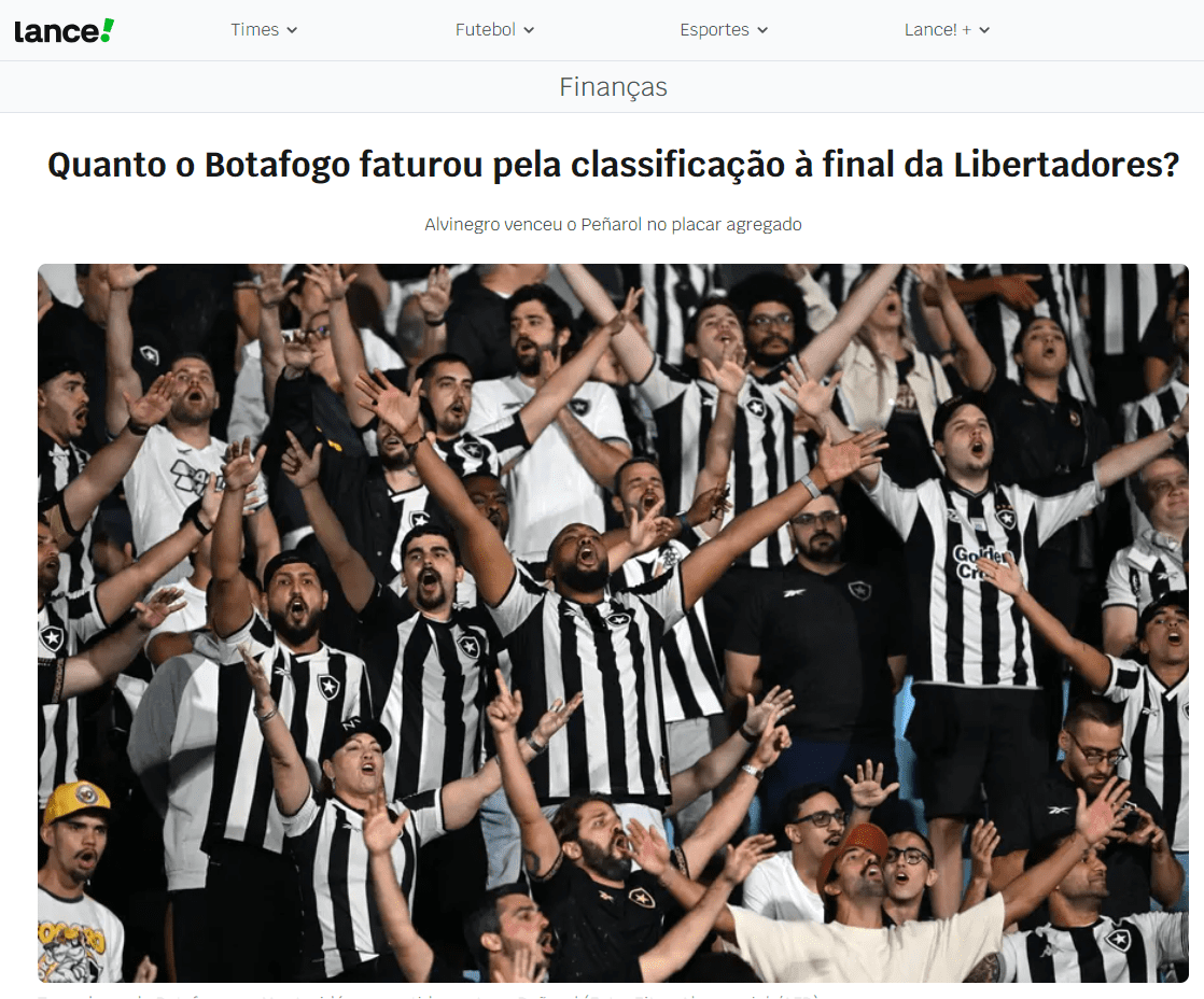 Lance Sports: If Botafogo Wins the Copa Libertadores, They Can Receive a Total Prize of  Million